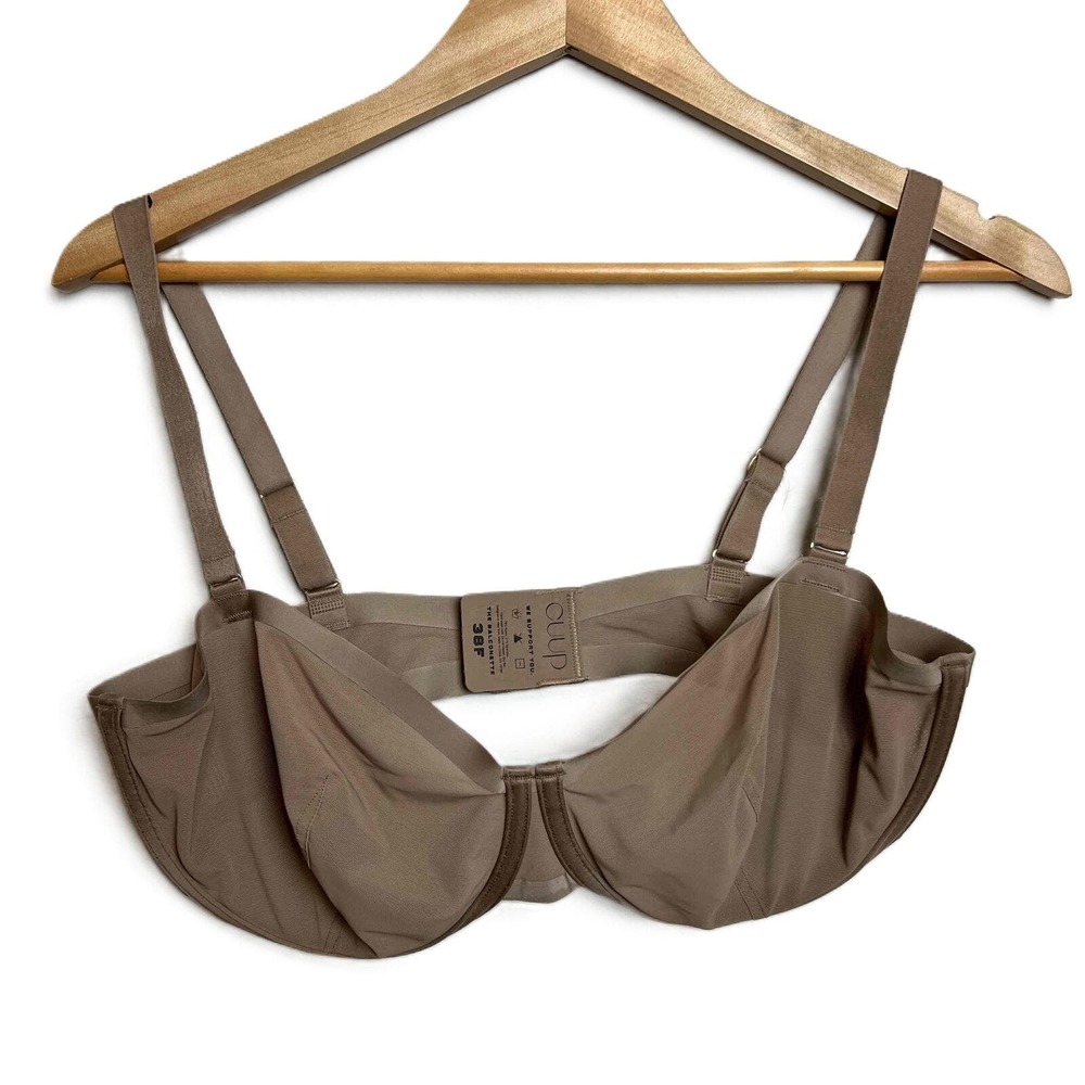 CUUP Size 38F Balconette Taupe Ultra-Thin Memory Foam Cups No-Slip